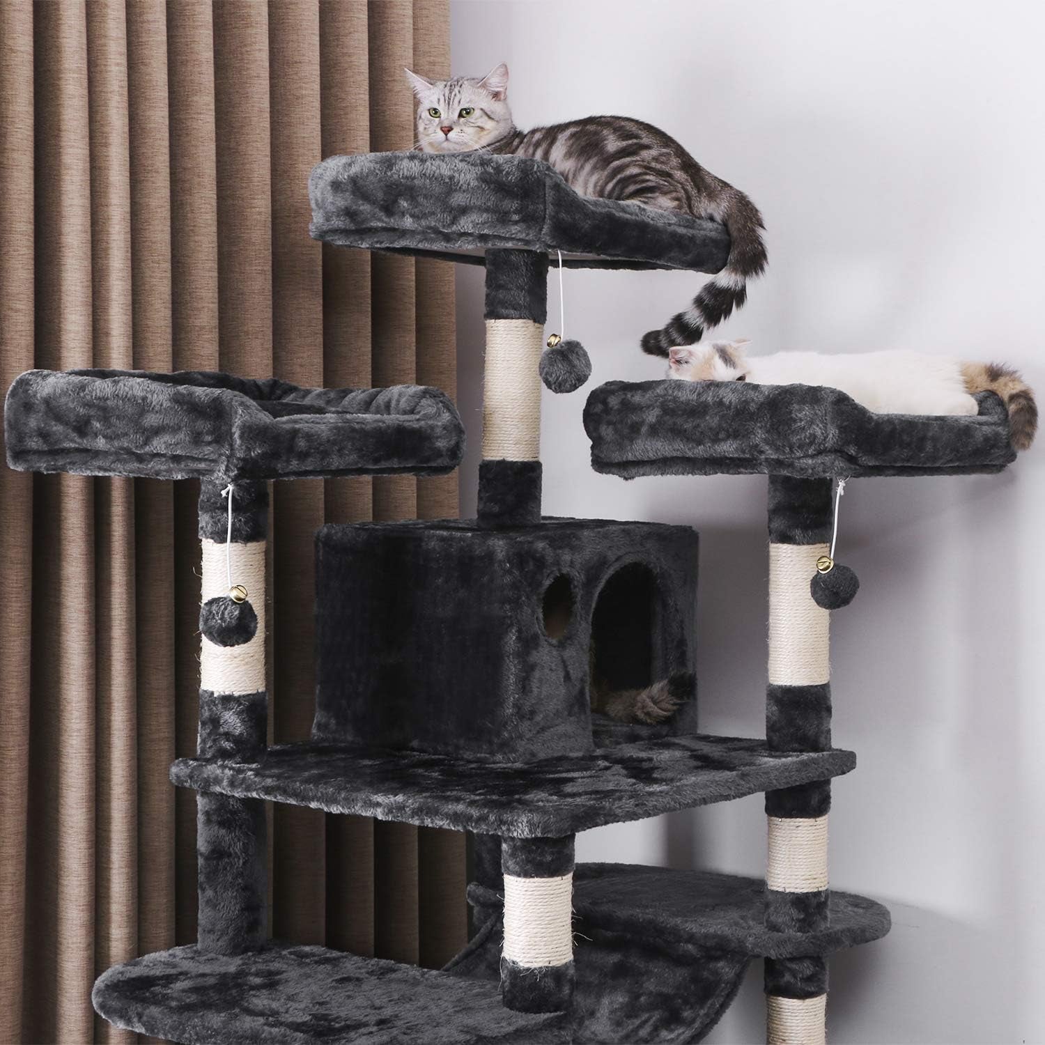 Large Cat Tree Condo with Sisal Scratching Posts Perches Houses Hammock, Cat Tower Furniture Kitty Activity Center Kitten Play House MMJ03