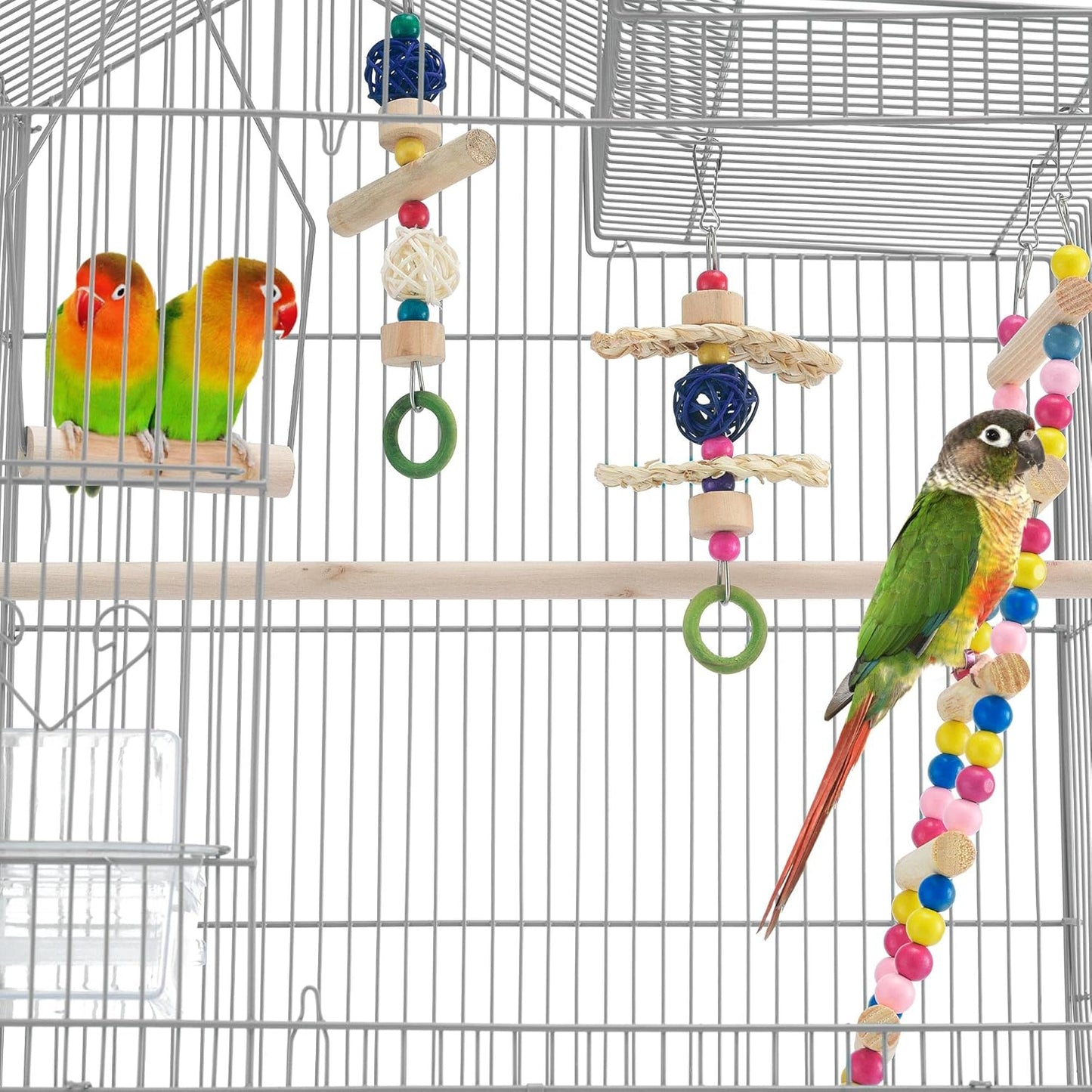 Metal Roof Top Bird Cage Wrought Rolling Birdcage W/Detachable Stand for Medium Small Parrots Parakeets Budgies Cockatiels