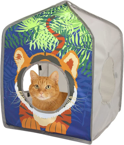 Pop-Up Safari Hut Play House, Cat Cube, Play Kennel, Cat Bed, Jungle Cat House