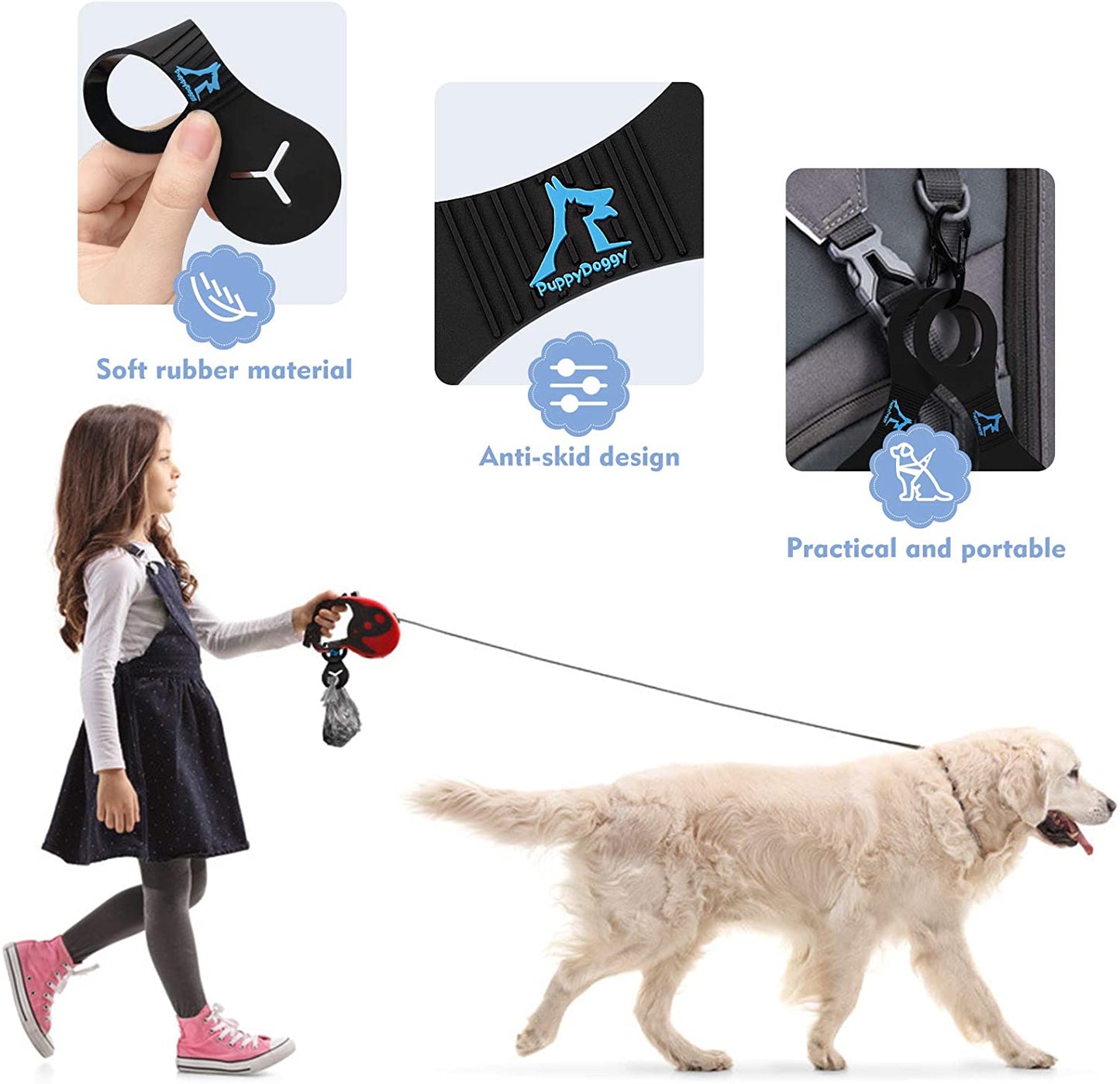 Dog Poop Bag Holder for Leash Waste Bag Carrier Dog Poop Bag Dispenser for Walking Running Bicycle Accessory 2 Pieces (Black + Pink)