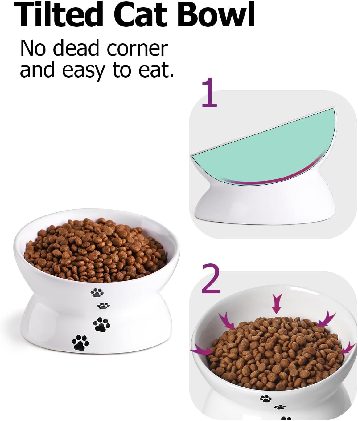 Cat Bowl anti Vomiting, Raised Cat Food Bowls, Tilted Elevated Cat Bowl, Ceramic Pet Food Bowl for Flat Faced Cats, Small Dogs, Protect Pet'S Spine, Dishwasher Safe