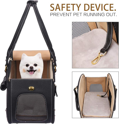 Dog Carrier, Pet Carrier, Dog Purse, Foldable Waterproof Premium PU Leather Pet Travel Portable Bag Carrier for Cat and Small Dog Home & Outdoor