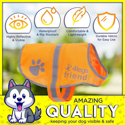 Upgraded Reflective Dog Vest. Hi-Visibility, Fluorescent Blaze Orange Dog Vest Helps Protect Your Best Friend. Safeguard Your PUP from Motorists & Hunting Accidents, on or off Leash by