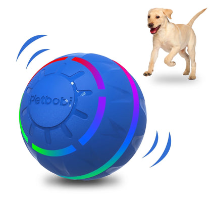 Interactive Toy Dog Ball, Active Rolling Ball for Dogs with Flashing LED Light, Moving Bouncing Toys Ball for Medium or Large Dogs, USB Rechargeable, Blue