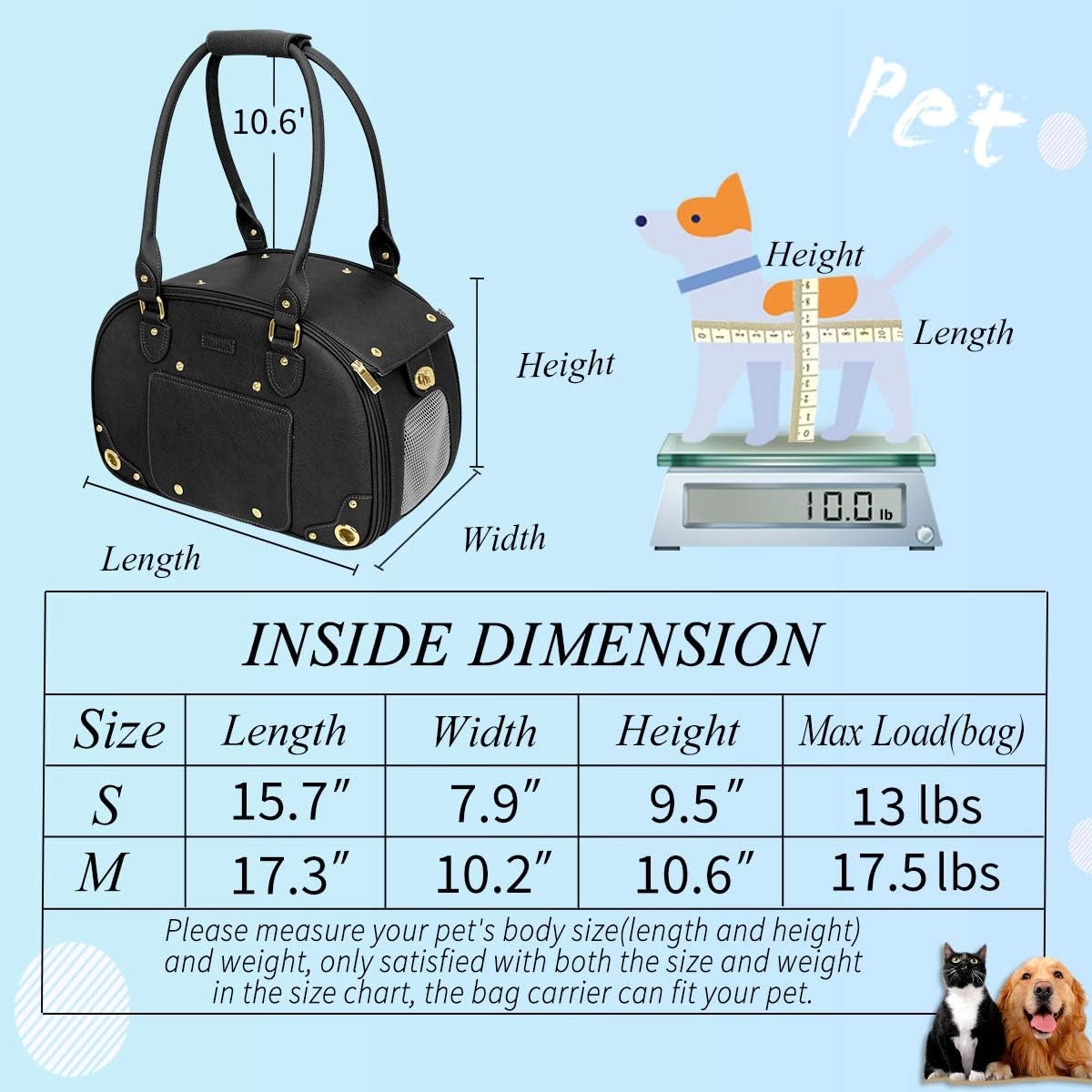 Dog Carrier, Pet Carrier, Dog Purse, Foldable Waterproof Premium PU Leather Pet Travel Portable Bag Carrier for Cat and Small Dog Home & Outdoor