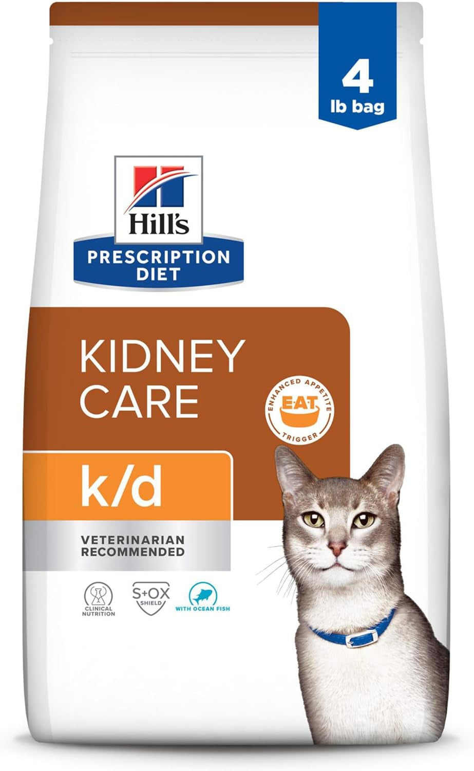 K/D Kidney Care Ocean Fish Dry Cat Food, Veterinary Diet, 4 Lb. Bag