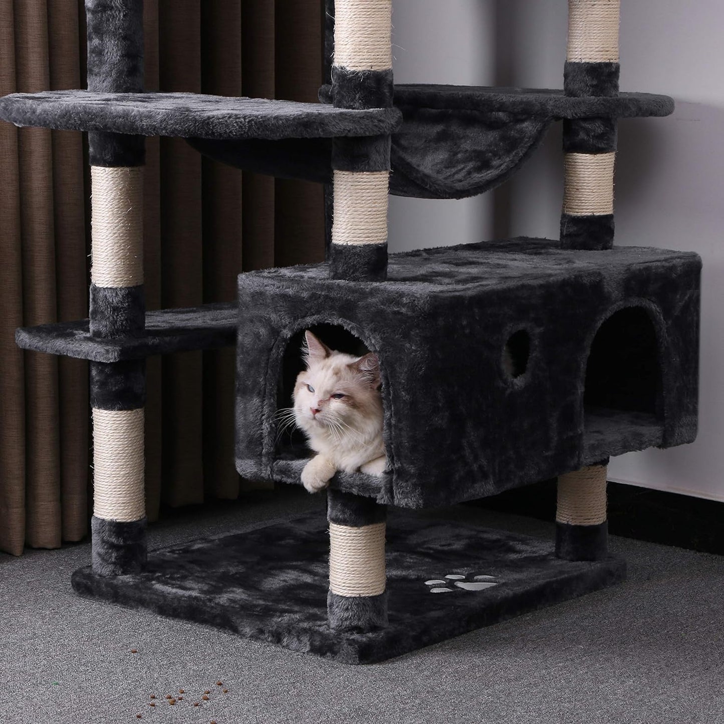 Large Cat Tree Condo with Sisal Scratching Posts Perches Houses Hammock, Cat Tower Furniture Kitty Activity Center Kitten Play House MMJ03